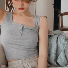 ヘンリーネック グレー タンクトップ