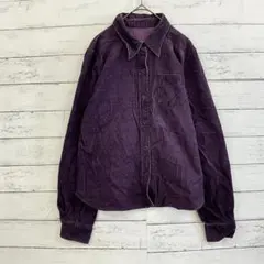 コーデュロイ シャツ 紫 長袖 綿100 カジュアル 秋冬 レディース 古着 M