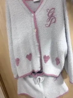 ラメフェザーカーディガン＆ラメフェザーショートパンツ ライトブルー 2点セット