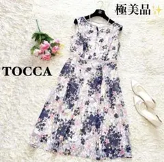 トッカ TOCCA ワンピース 洗える 花柄 ノースリーブ ブルー 4 美品