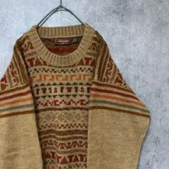 90s vintage 柄ニット　セーター　アクリル　メンズ　M 古着　A7