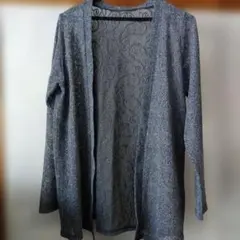 グレー レース模様 オープンフロントカーディガン