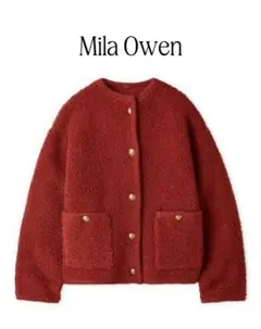 Mila Owen ミラオーウェン　金釦ノーカラーコンパクトラメニットジャケット