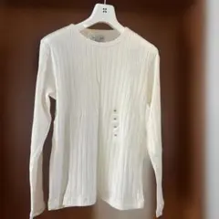 ホワイト リブ編み 長袖Tシャツ M