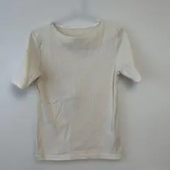 アイボリー リブ編み 半袖Tシャツ