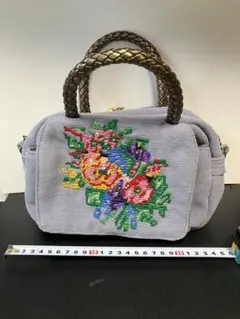 ビーズ刺繍 花柄 グレー ハンドバッグ 中型