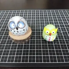 ガラス細工　陶器　ミニチュア フクロウのサムネイル