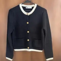 ZARA ニットカーディガン 黒/アイボリー