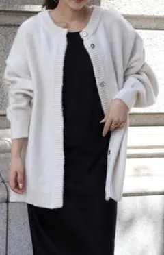 ボンジュールサガン　起毛モヘアタッチスナップボタンカーディガン　エクリュ　○27