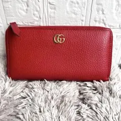GUCCI マーモント 長財布 シボレザー ゴールドロゴ レッド - メルカリ