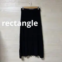 rectangle★リブ編み 黒 フレアロングスカート 無地 シンプル リボン
