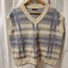 オーバーサイズチェック柄 ニットベスト