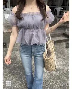 グレイル　新品未使用 グレー シフォン オフショルダー トップス