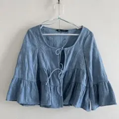 ZARA ライトブルー フリル袖カーディガン