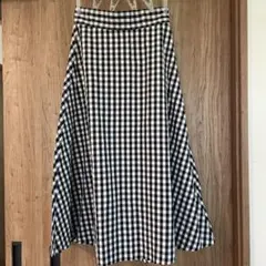 GU 白黒ギンガムチェック Aラインフレアスカート　サイズL