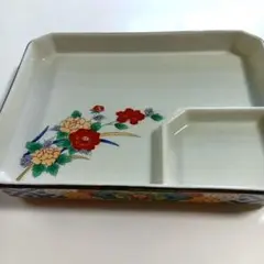 有田焼 陶器 仕切り皿 長角皿 花柄