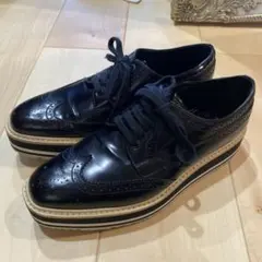 PRADA 靴 ウィングチップシューズ ネイビー レースアップ サイズ35 PRADA 靴 ウィングチップシューズ ネイビー レースアップ サイズ