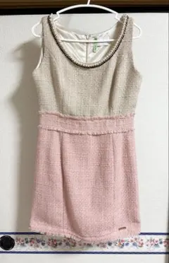 お値下げ中✨️《Rady》ツイードノースリーブワンピースベージュピンクキャバドレス