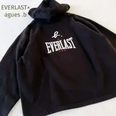 ★EVERLAST★agues .bコラボ ハーフジップパーカー 裏起毛 黒 L