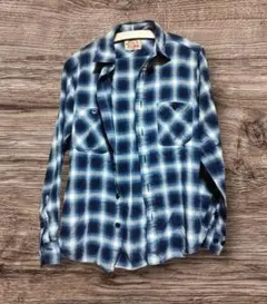 フランネル長袖シャツ 青と白のチェック柄古着