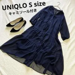 キャミソール付き ユニクロ シフォン ティアード ワンピース ネイビー Sサイズ