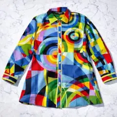 美品✨LEONALD レオナール 長袖 ブラウス 総柄 トリム 洗える◎ 2XL