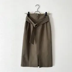 【ジュエルチェンジズ】ハイウエストベルト付きタイトスカート【36】カーキ