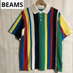 BEAMSマルチストライプ半袖ポロシャツTシャツY2Kビッグオーバーサイズ原宿系
