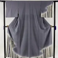 逸品！訪問着美品優品 一つ紋 竹 裾ぼかし 金糸 金彩 灰色 お着物