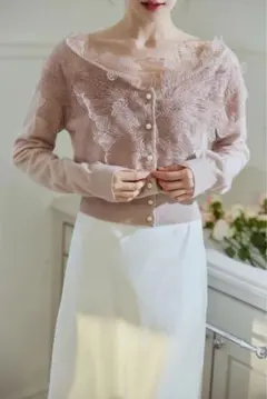 新品タグ付きpolauraポローラレースフリルカーディガンpink