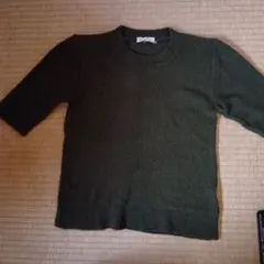 ダークグリーン 半袖ニットセーター