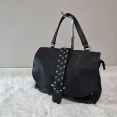 美品】y2k イタリアンカーフ スタッズフラップ付バッグ シボ革 2way 