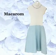 ★『Macarom』ノースリーブ ワンピース【F】ホワイト 白 ニット ビーズ