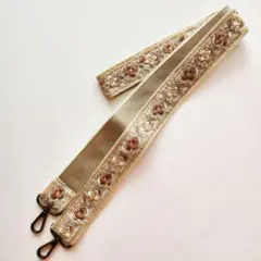 インド刺繍ショルダー&スマホストラップ「ベージュとゴールドとブラウン」