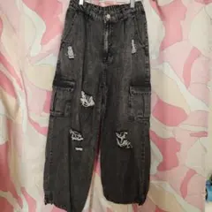 カーゴパンツ 黒 ダメージ