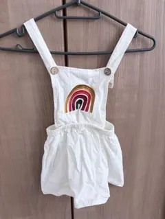 ホワイトオーバーオール レインボー刺繍
