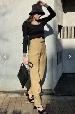 EMODA ヘムシェイプハイウエストパンツ　イエロー ベルト付き M