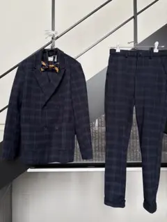 140 ZARA ネイビー チェック柄 ダブルスーツ　卒園式　卒業式　入学式のサムネイル
