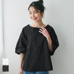 【 美品 】coca　コカ　パリフワバルーンスリーブドットブラウス　黒