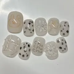 【Ｎｏ．６７】現品 落書きネイル ぷっくりフラワー ネイルチップ