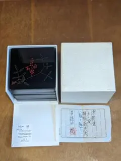 新品未使用 重箱 5段 名工作 津軽塗 多様皿揃 5枚セット 青森県産ヒバ使用