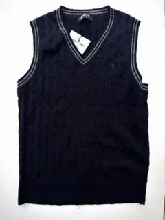 新品コムサエンジェル★9,460円 ケーブルニット Vネック ベスト 紺 150