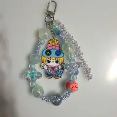 ビーズキーホルダー ビーズストラップ 水色系 じゃらじゃらキーホルダー
