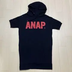 ANAP フード付き 半袖 スウェットミニワンピース ネイビー