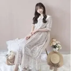 evelyn 襟レースロングワンピース