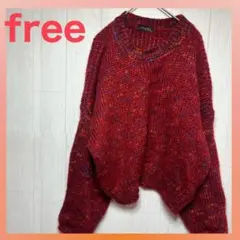 【匿名発送】 カラーポイント ゆったり ニット レッド フリーサイズ