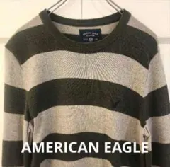 AMERICAN EAGLE　メンズ 長袖ニットセーター グレー×カーキ