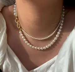 【再入荷】パールネックレス　二連　上品 重ね付け風 フォーマル 結婚式
