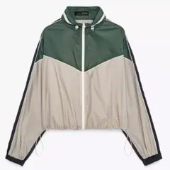 ZARA カラーブロッククロップドジャケット グリーン/ベージュ/ネイビー