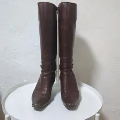 【卑弥呼】ブラウン本革 ロングブーツ　7㎝ヒール